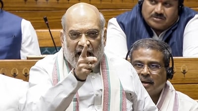 Union Home Minister Amit Shah during the debate on the Pahalgam attack and Operation Sindoor in Lok Sabha during the Monsoon Session of Parliament, in New Delhi on Monday. (ANI) Union Home Minister Amit Shah during the debate on the Pahalgam attack and Operation Sindoor in Lok Sabha during the Monsoon Session of Parliament, in New Delhi on Monday. (ANI)