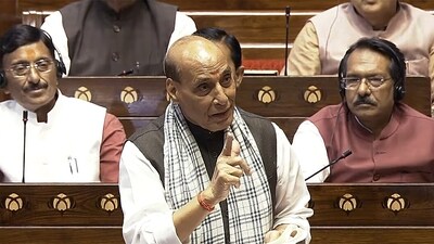 Defence Minister Rajnath Singh speaks during the discussion on Operation Sindoor in the Rajya Sabha, during the Monsoon Session of Parliament, in New Delhi on Tuesday. (Sansad TV/ANI Video Grab) (Sansad TV/ANI Grab)