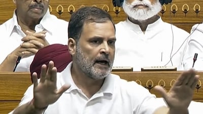 Lok Sabha LoP Rahul Gandhi speaks during the discussion on Operation Sindoor in the Lok Sabha. (Sansad TV/ANI Grab) Lok Sabha LoP Rahul Gandhi speaks during the discussion on Operation Sindoor in the Lok Sabha. (Sansad TV/ANI Grab)
