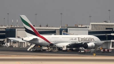 An Emirates Airlines Airbus A380 is parked at Cairo International Airport. (REUTERS)