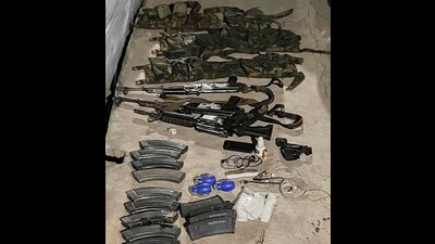 An image showing arms, ammunition and other items recovered during Operation Mahadev. (PTI) An image showing arms, ammunition and other items recovered during Operation Mahadev. (PTI)