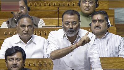 BJP MP Nishikant Dubey speaks in the Lok Sabha on Tuesday. (Sansad TV) BJP MP Nishikant Dubey speaks in the Lok Sabha on Tuesday. (Sansad TV)