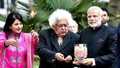 "Anguished by the passing away of Shri Meghnad Desai Ji," PM Modi said in a tweet. (X/@narendramodi)