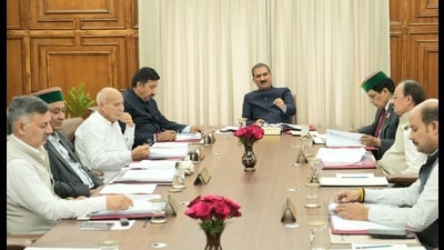 Himachal chief minister Sukhvinder Singh Sukhu during a meeting with cabinet ministers in Shimla on Tuesday. (HT Photo) Himachal chief minister Sukhvinder Singh Sukhu during a meeting with cabinet ministers in Shimla on Tuesday. (HT Photo)