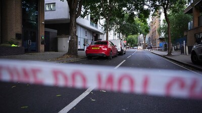 The scene in Southwark, south London, Monday, July 28, 2025, where four people were stabbed earlier today. (AP)