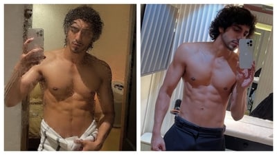Ahaan Panday shares striking shirtless photos, showcasing his physique transformation for Saiyaara. Ahaan Panday shares striking shirtless photos, showcasing his physique transformation for Saiyaara.