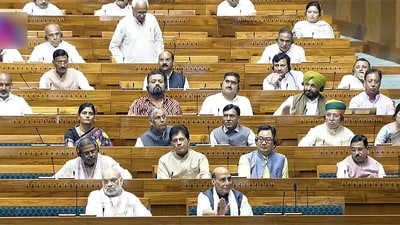 The Lok Sabha on Monday afternoon began discussion on Operation Sindoor. (Sansad TV) The Lok Sabha on Monday afternoon began discussion on Operation Sindoor. (Sansad TV)