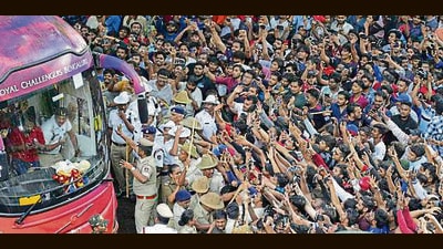 On June 4, 11 people were killed in a stampede during the RCB’s victory celebrations outside the M Chinnaswamy Stadium (AP) On June 4, 11 people were killed in a stampede during the RCB’s victory celebrations outside the M Chinnaswamy Stadium (AP)