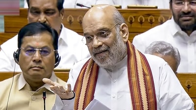 Union home minister Amit Shah speaking in a debate in the Lok Sabha on the Pahalgam terror attack and Operation Sindoor, during the monsoon session of Parliament, in New Delhi, Tuesday. (Sansad TV/PTI Photo) Union home minister Amit Shah speaking in a debate in the Lok Sabha on the Pahalgam terror attack and Operation Sindoor, during the monsoon session of Parliament, in New Delhi, Tuesday. (Sansad TV/PTI Photo)