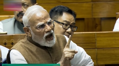 Prime Minister Narendra Modi speaks during a debate in the Lok Sabha on the Pahalgam terror attack and Operation Sindoor. (Sansad TV) Prime Minister Narendra Modi speaks during a debate in the Lok Sabha on the Pahalgam terror attack and Operation Sindoor. (Sansad TV)