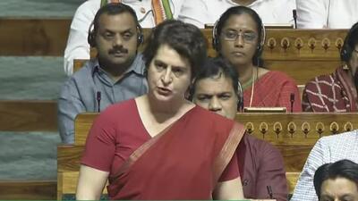 Priyanka Gandhi Vadra speaks in the Lok Sabha on Tuesday. (Video grab / SansadTV) Priyanka Gandhi Vadra speaks in the Lok Sabha on Tuesday. (Video grab / SansadTV)