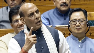 Union Defence Minister Rajnath Singh speaks on Operation Sindoor in Lok Sabha during the Monsoon Session of Parliament, in New Delhi on Monday. (Sansad TV/ANI Video Grab) Union Defence Minister Rajnath Singh speaks on Operation Sindoor in Lok Sabha during the Monsoon Session of Parliament, in New Delhi on Monday. (Sansad TV/ANI Video Grab)