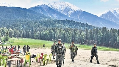 The security forces recovered one M4 carbine and two AK47 rifles along with grenades and ammunition, besides food provisions, from the hideout in the Harwan area of Dachigam (AP) The security forces recovered one M4 carbine and two AK47 rifles along with grenades and ammunition, besides food provisions, from the hideout in the Harwan area of Dachigam (AP)