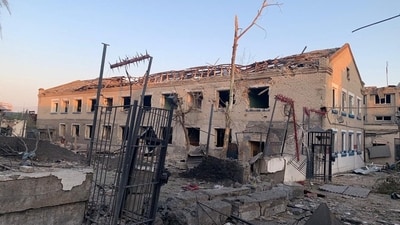 A view of the penal colony hit by a Russian air strike, amid Russia's attack on Ukraine. (via REUTERS)