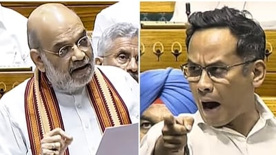 Union Home Minister Amit Shah attacked Congress MP Gaurav Gogoi (R) during a debate on Op Sindoor in Parliament. Union Home Minister Amit Shah attacked Congress MP Gaurav Gogoi (R) during a debate on Op Sindoor in Parliament.