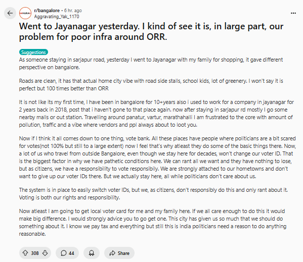 The user expressed frustration over what he described as deteriorating quality of life in his area. (Reddit)