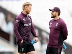 England's Ben Stokes with head coach Brendon McCullum during the practice session