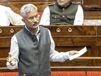 External affairs minister S Jaishankar speaking in Rajya Sabha. (ANI)