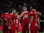 Liverpool players celebrate a goal during their preseason friendly vs AC Milan in Hong Kong. Liverpool players celebrate a goal during their preseason friendly vs AC Milan in Hong Kong.