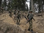 Indian soldiers trek back after a search operation around Baisaran meadow, a day after an attack on tourists in Pahalgam, on April 23, 2025. (AFP) Indian soldiers trek back after a search operation around Baisaran meadow, a day after an attack on tourists in Pahalgam, on April 23, 2025. (AFP)