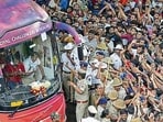 On June 4, 11 people were killed in a stampede during the RCB’s victory celebrations outside the M Chinnaswamy Stadium (AP) On June 4, 11 people were killed in a stampede during the RCB’s victory celebrations outside the M Chinnaswamy Stadium (AP)