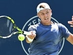 Holger Rune in action during the National Bank Open at the Canadian Masters in Toronto.