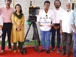 Darshan and Darshana Rajendran with the crew of Thamizh's film