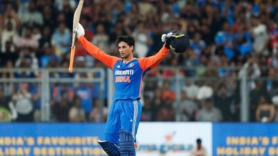 India's Abhishek Sharma celebrates his century during the 5th T20I match against England, at Wankhede Stadium earlier this year (Surjeet Yadav) India's Abhishek Sharma celebrates his century during the 5th T20I match against England, at Wankhede Stadium earlier this year (Surjeet Yadav)