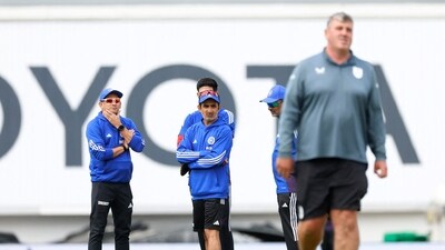 India head coach Gautam Gambhir looks on as groundkeeper Lee Fortis walks away during practice (Action Images via Reuters)