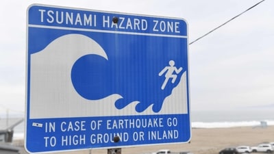 A tsunami hazard zone sign is seen near a beach in El Segundo, California. (AFP) A tsunami hazard zone sign is seen near a beach in El Segundo, California. (AFP)