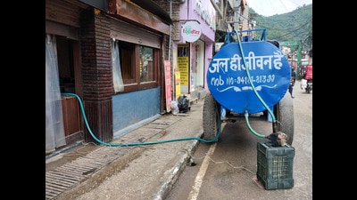Officials said that the water supply has been completely disrupted due to excessive silt deposited in the intake system in the Uhl river. (Birbal Sharma/HT) Officials said that the water supply has been completely disrupted due to excessive silt deposited in the intake system in the Uhl river. (Birbal Sharma/HT)