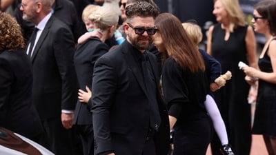 Jack Osbourne at the funeral cortege of father, Ozzy Osbourne, whose death was announced mere weeks after Black Sabbath's farewell “Back to the Beginning” concert in Birmingham. (Jack Taylor/REUTERS)