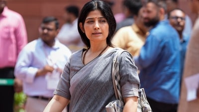 Samajwadi Party MP Dimple Yadav during the Monsoon session of Parliament, in New Delhi, Thursday, July 24, 2025. (PTI) Samajwadi Party MP Dimple Yadav during the Monsoon session of Parliament, in New Delhi, Thursday, July 24, 2025. (PTI)