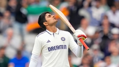 India's captain Shubman Gill celebrates his century (PTI) India's captain Shubman Gill celebrates his century (PTI)