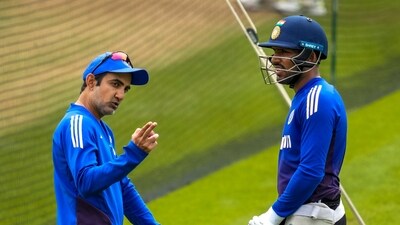 India's coach Gautam Gambhir and Dhruv Jurel during a training session ahead of the fifth Test cricket match between India and England, in London (PTI)