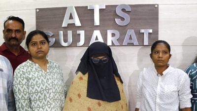 Shama Parveen Ansari, accused of promoting the anti-national propaganda of Al-Qaeda in the Indian Subcontinent (AQIS), after her arrest by the Gujarat Anti-Terrorist Squad (ATS) from Bengaluru. (PTI) Shama Parveen Ansari, accused of promoting the anti-national propaganda of Al-Qaeda in the Indian Subcontinent (AQIS), after her arrest by the Gujarat Anti-Terrorist Squad (ATS) from Bengaluru. (PTI)