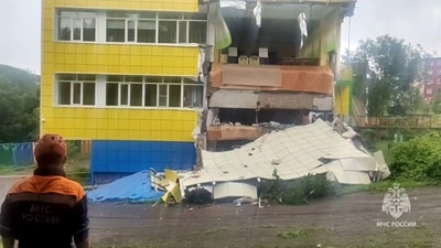 Footage issued by Russia's Emergencies Ministry showing emergency service specialists as they inspect a kindergarten damaged by the earthquake in Petropavlovsk-Kamchatskyi. (AFP) Footage issued by Russia's Emergencies Ministry showing emergency service specialists as they inspect a kindergarten damaged by the earthquake in Petropavlovsk-Kamchatskyi. (AFP)