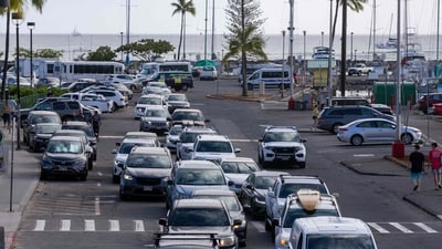 Heavy traffic queues up along the Ala Way Harbor, Waikiki, Oahu, Hawaii as residents and tourists try to clear the place out, after tsunami alerts were issued across the city. (AFP) Heavy traffic queues up along the Ala Way Harbor, Waikiki, Oahu, Hawaii as residents and tourists try to clear the place out, after tsunami alerts were issued across the city. (AFP)