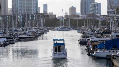 A boat leaves the Ala War Harbor, Waikiki, Oahu, Hawaii on July 29, 2025, after an 8.7 earthquake off of Russia's far east prompted tsunami alerts. (AFP) A boat leaves the Ala War Harbor, Waikiki, Oahu, Hawaii on July 29, 2025, after an 8.7 earthquake off of Russia's far east prompted tsunami alerts. (AFP)