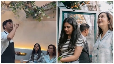 Nita Ambani and Isha Ambani at Vikas Khanna's restaurant Bungalow. Nita Ambani and Isha Ambani at Vikas Khanna's restaurant Bungalow.