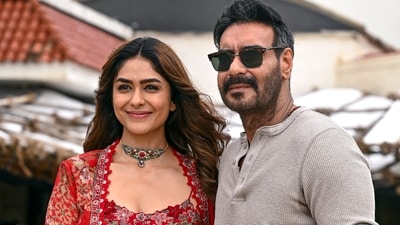 Mrunal Thakur and Ajay Devgn during the promotion of their upcoming film Son of Sardaar 2 in Mumbai. (PTI) Mrunal Thakur and Ajay Devgn during the promotion of their upcoming film Son of Sardaar 2 in Mumbai. (PTI)