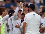 England's Ollie Pope celebrates after a successful review for India's Yashasvi Jaiswal lbw wicket off the bowling Gus Atkinson