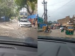 Social media platforms were flooded with images and videos of waterlogged roads in Gurgaon. Social media platforms were flooded with images and videos of waterlogged roads in Gurgaon.