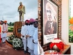 Haryana chief minister Nayab Singh Saini paying tributes to Shaheed Udham Singh at the freedom fighter’s birthplace of Sunam in Punjab on his 86th martyrdom anniversary on Thursday. (HT Photo) Haryana chief minister Nayab Singh Saini paying tributes to Shaheed Udham Singh at the freedom fighter’s birthplace of Sunam in Punjab on his 86th martyrdom anniversary on Thursday. (HT Photo)