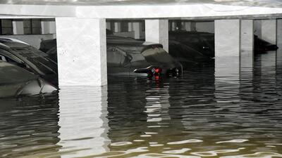 A flooded basement parking in Kavi Nagar in Ghaziabad where 18 cars have been submerged on Thursday. (Sakib Ali/HT Photo) A flooded basement parking in Kavi Nagar in Ghaziabad where 18 cars have been submerged on Thursday. (Sakib Ali/HT Photo)