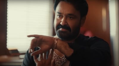 Mohanlal in a still from the viral jewellery ad by his Thudarum co-star Prakash Varma. Mohanlal in a still from the viral jewellery ad by his Thudarum co-star Prakash Varma.