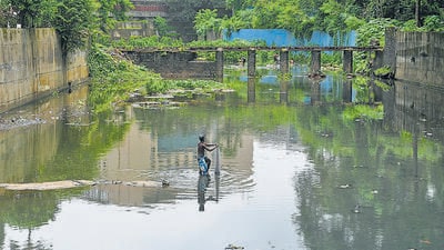 Mumbai, India. June 30, 2025: View of the polluted Mithi River at the Powai area of Mumbai. The Mithi River flows through Salsette Island, which is part of the city of Mumbai. Mumbai, India. June 3, 2025. (Photo by Raju Shinde/HT Photo) (Raju Shinde) Mumbai, India. June 30, 2025: View of the polluted Mithi River at the Powai area of Mumbai. The Mithi River flows through Salsette Island, which is part of the city of Mumbai. Mumbai, India. June 3, 2025. (Photo by Raju Shinde/HT Photo) (Raju Shinde)