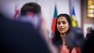 Divya Deshmukh speaks with the media after winning the FIDE Women's World Cup 2025, in Batumi, Georgia. (FIDE/Anna Shtourman) Divya Deshmukh speaks with the media after winning the FIDE Women's World Cup 2025, in Batumi, Georgia. (FIDE/Anna Shtourman)