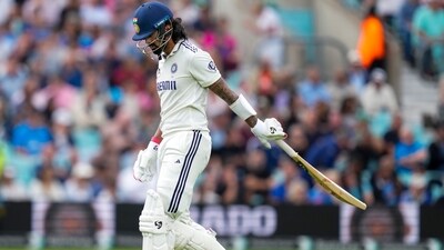 KL Rahul, India's most consistent performer in the series, was the second to depart. A seemingly harmless short ball from Chris Woakes tempted him into a cut, but with the delivery too close to his body, he ended up dragging it onto his stumps—a soft dismissal that halted his steady start. (PTI) KL Rahul, India's most consistent performer in the series, was the second to depart. A seemingly harmless short ball from Chris Woakes tempted him into a cut, but with the delivery too close to his body, he ended up dragging it onto his stumps—a soft dismissal that halted his steady start. (PTI)