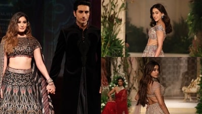 Rasha Thadani's ramp walk with Ibrahim Ali Khan impresses internet. Rasha Thadani's ramp walk with Ibrahim Ali Khan impresses internet.